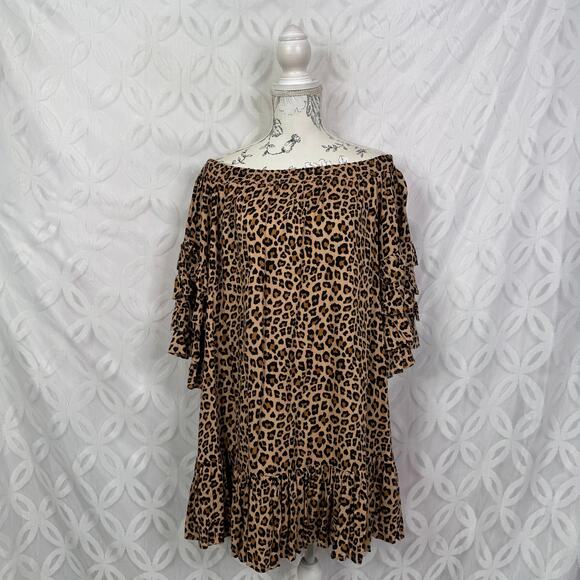 Fate Oversized Leopard Print Dress W/ Tiered Ruffle Sleeves - Picture 1 of 8